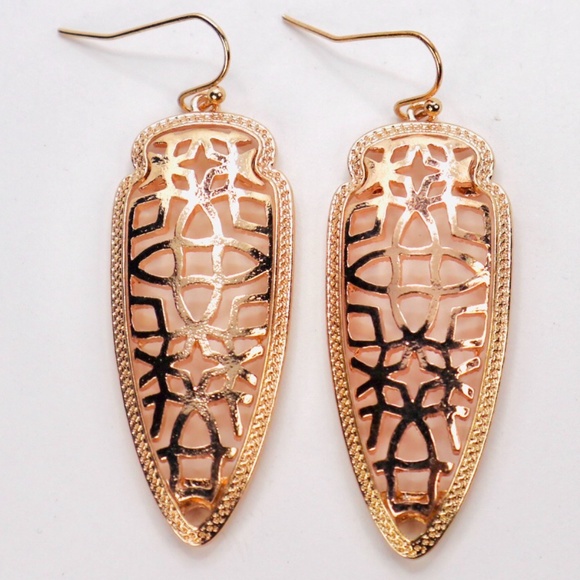 Rose Gold Filigree Chunky Earrings | Rose Gold Earrings - Picture 1 of 2